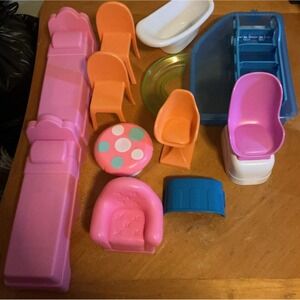Lot Of 12 Barbie And Other Doll Furniture And Pool Set, Please‎ Read